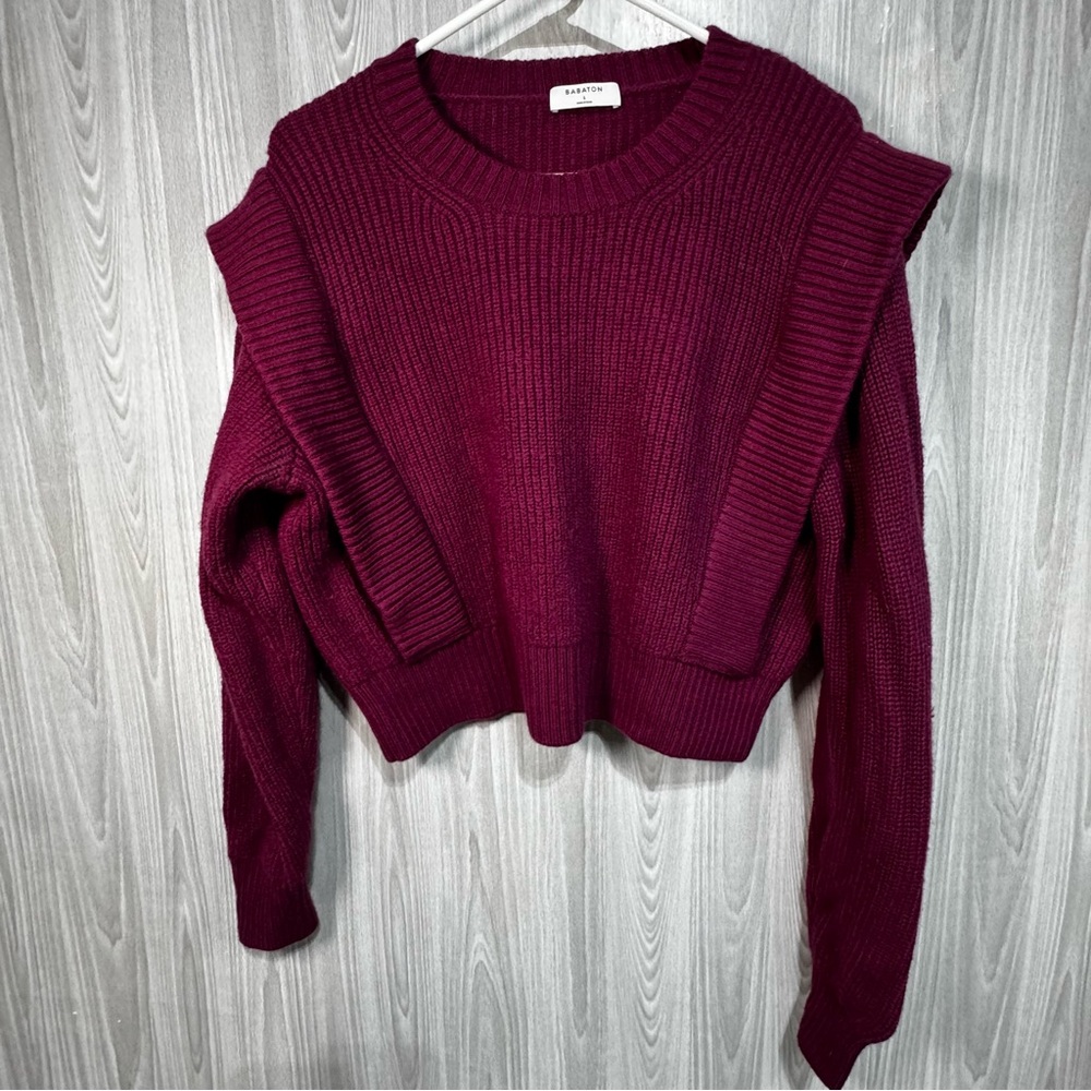 Babton Aritzia Grazia Ribbed Cropped Sweater Wool Knit Wine Size Large Women’s‎